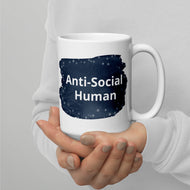 Anti-Social, Human, mug, print on demand, white, navy, coffee mug, tea mug, hot chocolate mug, ceramic mug, microwavable, dishwasher safe. angsty teen, recluse, hermit