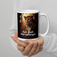 Leopard turn goals into challenges White glossy mug